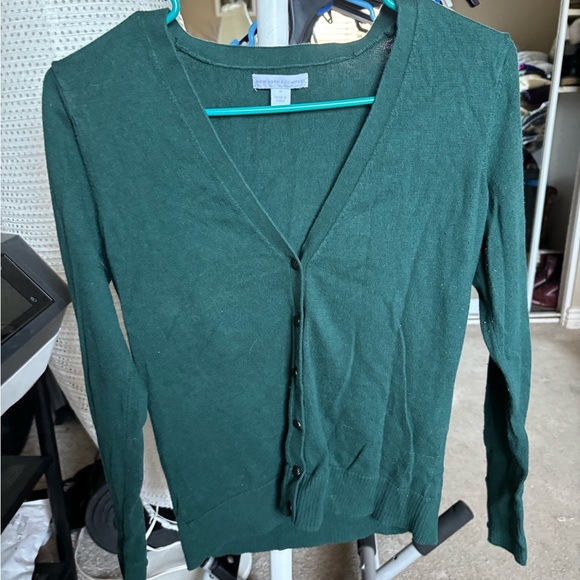 New York & Company Medium Sweater Green V-Neck Button Up Fancy Buttons - Picture 2 of 12